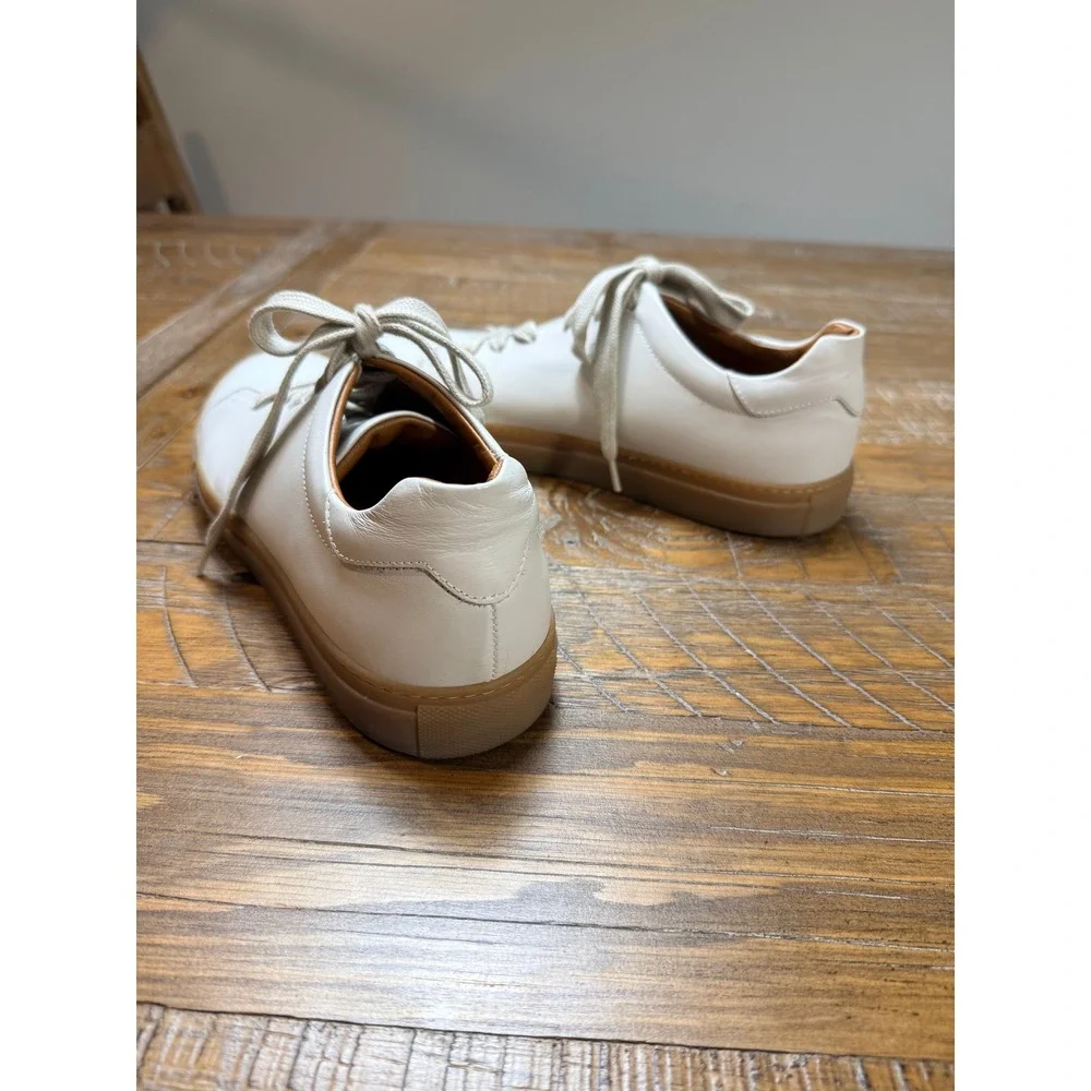 M.Gemi White Leather Low Top Sneakers Made in Italy Gum Sole Womens Size 41‎